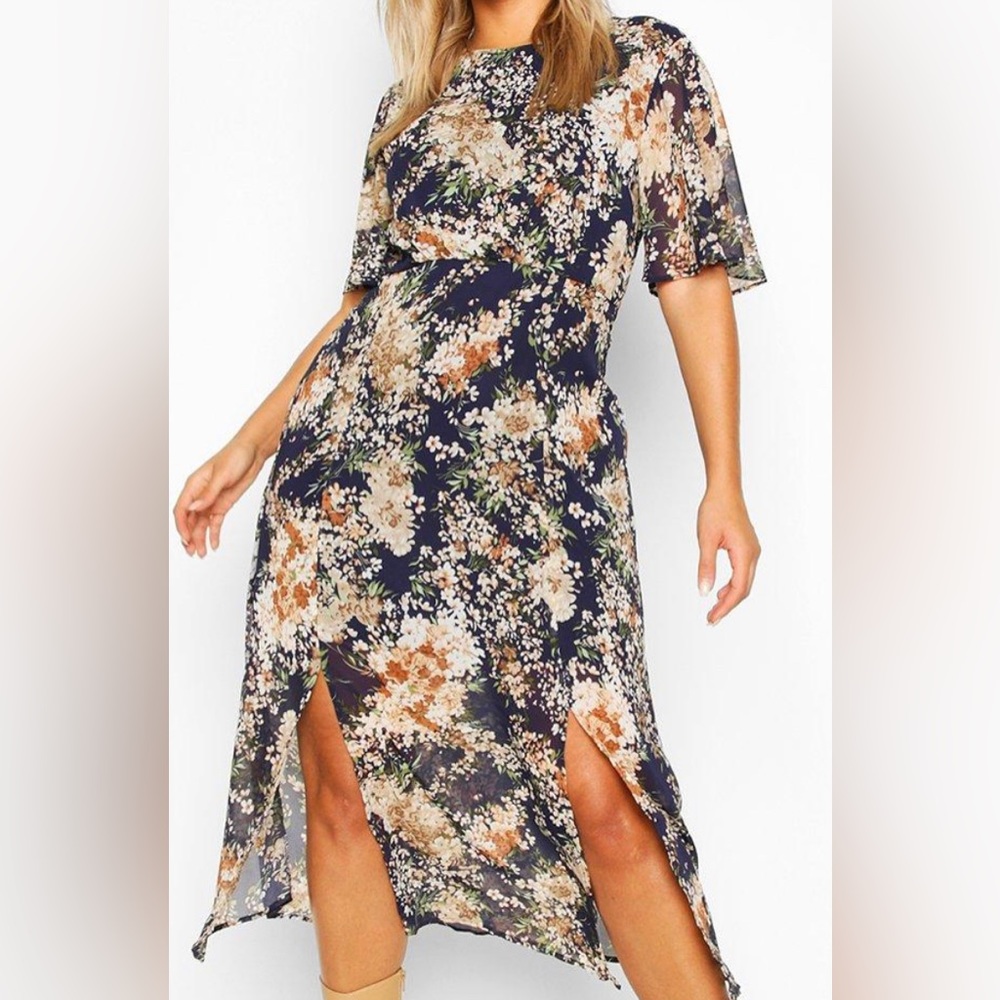 Angel Sleeve Floral Midi Dress